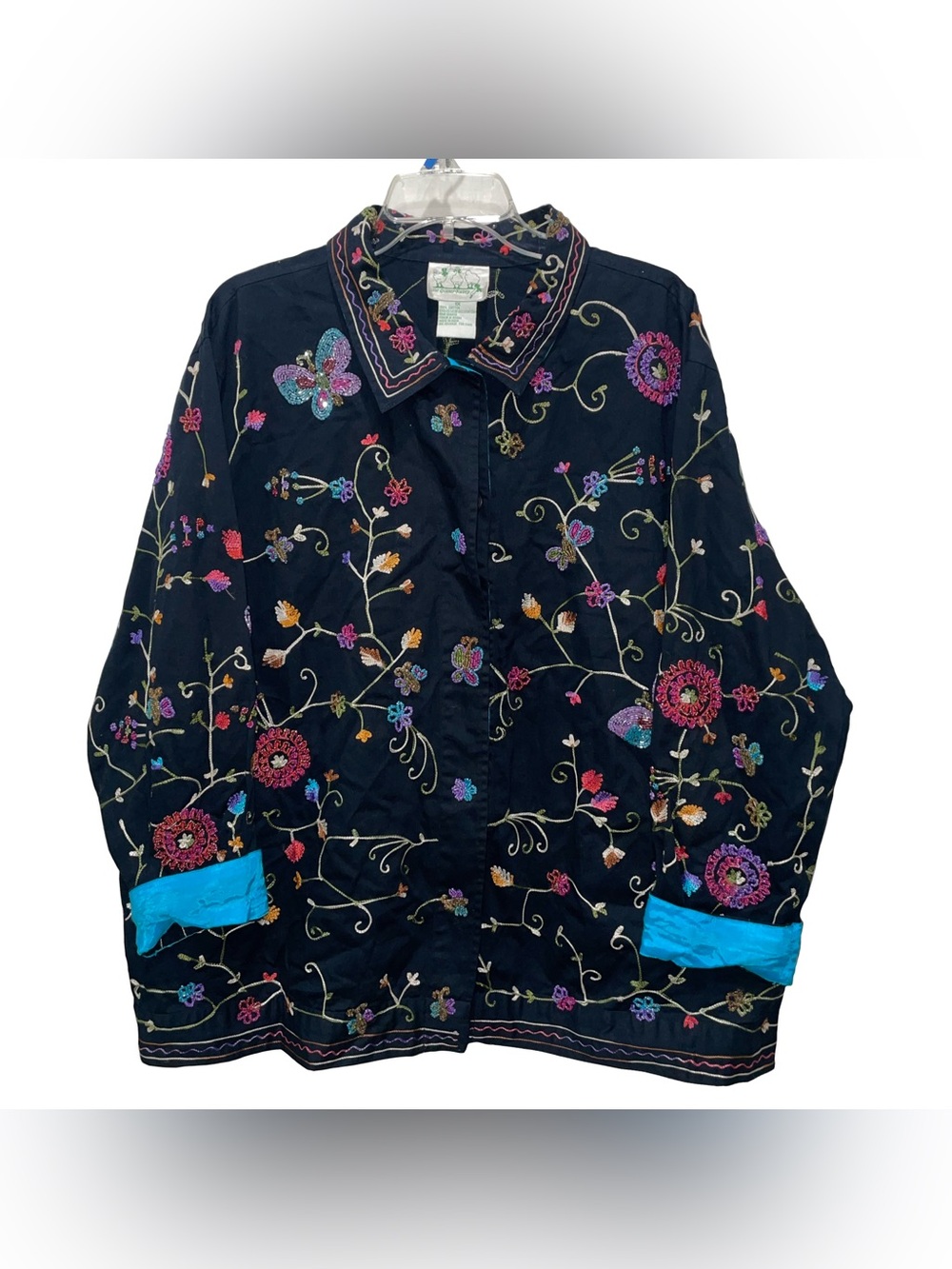 VTG Quacker Factory XL Beaded Embroidered Floral Jacket Artsy Whimsical Garden